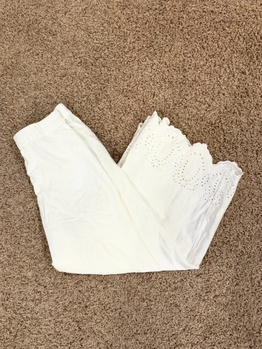 Mango Eyelet White Linen Pants - Size XS